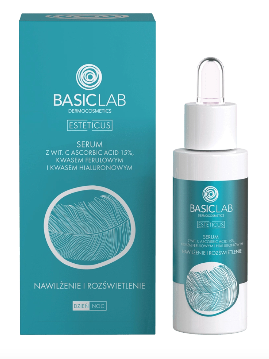 Basiclab Vitamin C Serum 15% with Ferulic Acid, Moisturizing and Brightening 1 fl oz
