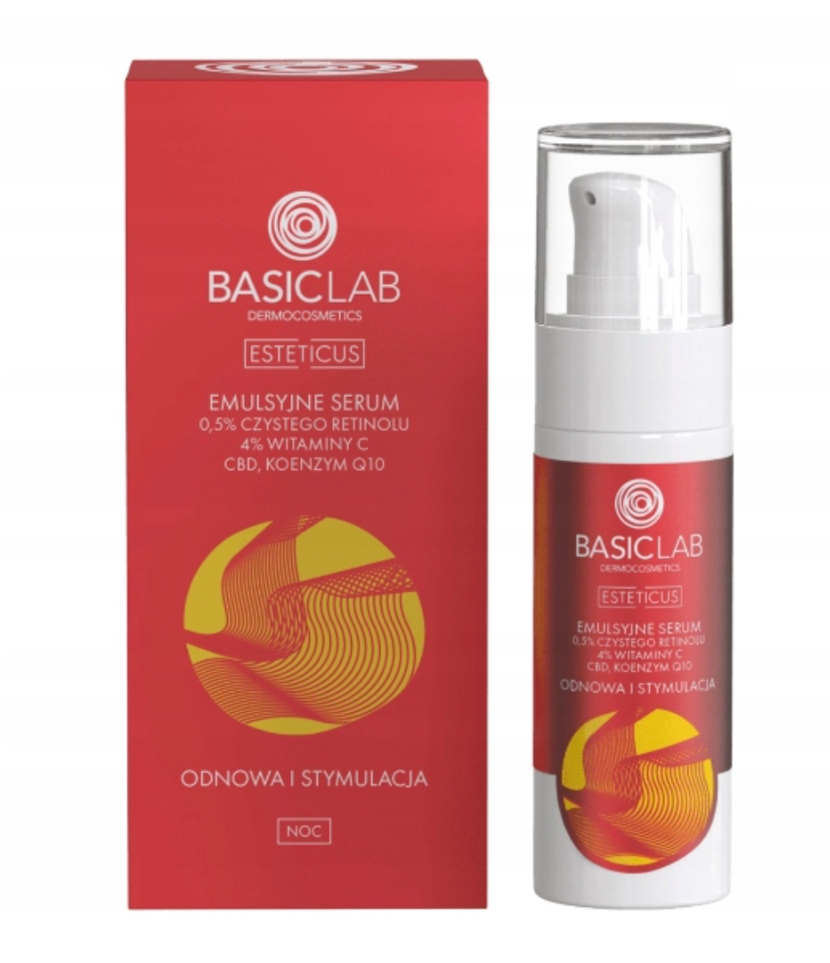 Basiclab emulsion serum with 0.5% pure retinol, 4% vitamin C, CBD and coenzyme Q10 Renewal and Stimulation 1 fl oz
