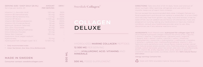 Swedish Collagen 12500mg Collagen Deluxe 500ml 20 Day Supply