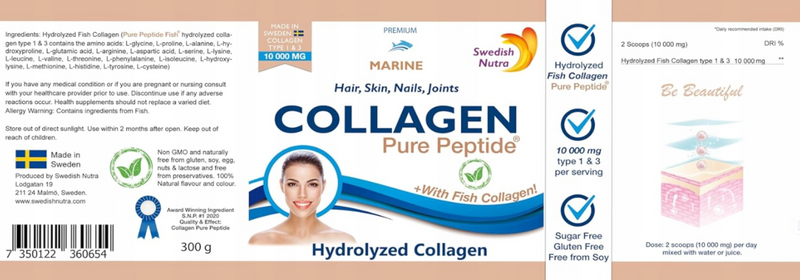 Swedish Nutra 10,000mg Hydrolized Marine Collagen 300g