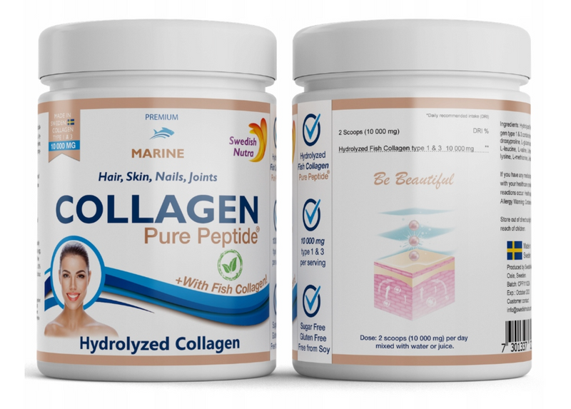 Swedish Nutra 10,000mg Hydrolized Marine Collagen 300g 