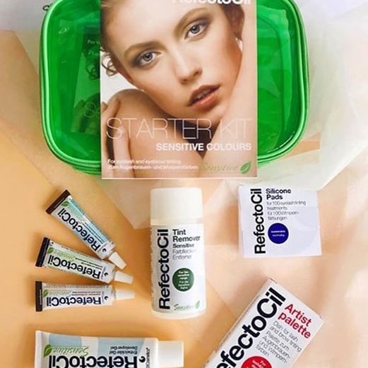 The RefectoCil Sensitive Starter Kit - Eyelash and Eyebrow Tinting Kit for Sensitive Skin and Eyes, includes Tint Formula, Developer Gel, Application Sticks, and Mixing Dish